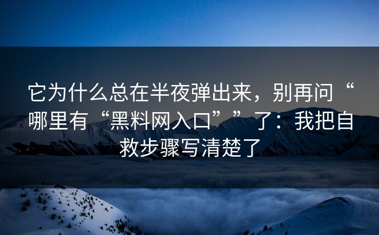 它为什么总在半夜弹出来，别再问“哪里有“黑料网入口””了：我把自救步骤写清楚了
