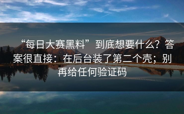 “每日大赛黑料”到底想要什么？答案很直接：在后台装了第二个壳；别再给任何验证码