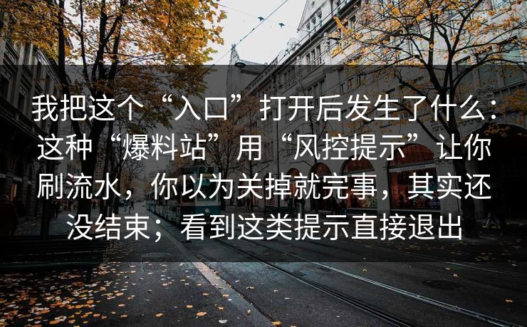 我把这个“入口”打开后发生了什么：这种“爆料站”用“风控提示”让你刷流水，你以为关掉就完事，其实还没结束；看到这类提示直接退出