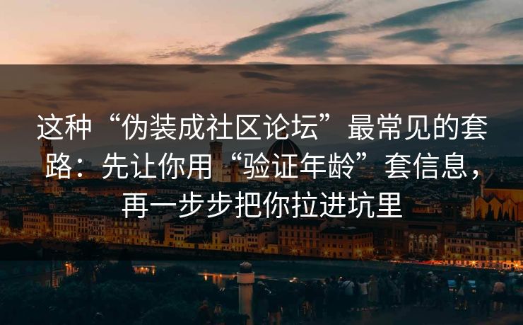 这种“伪装成社区论坛”最常见的套路:先让你用“验证年龄”套信息,再一步步把你拉进坑里 这种“伪装成社区论坛”最常见的套路:先让你用“验证年龄”套信息,再一步步把你拉进坑里