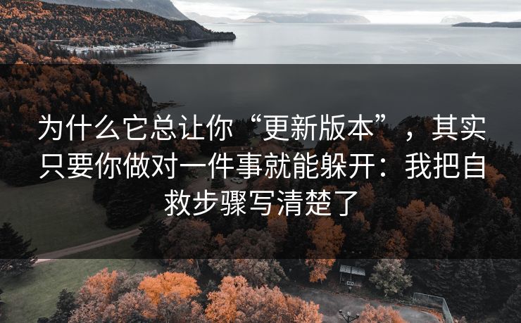 为什么它总让你“更新版本”，其实只要你做对一件事就能躲开：我把自救步骤写清楚了