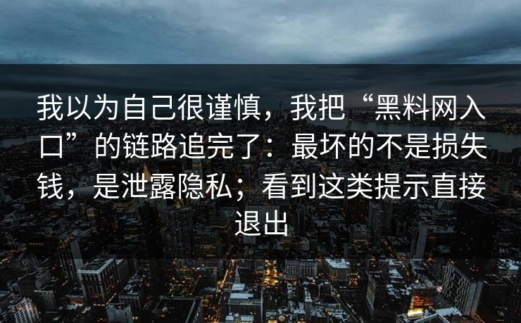 我以为自己很谨慎,我把“黑料网入口”的链路追完了:最坏的不是损失钱,是泄露隐私;看到这类提示直接退出 我以为自己很谨慎,我把“黑料网入口”的链路追完了:最坏的不是损失钱,是泄露隐私;看到这类提示直接退出
