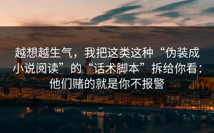 越想越生气，我把这类这种“伪装成小说阅读”的“话术脚本”拆给你看：他们赌的就是你不报警