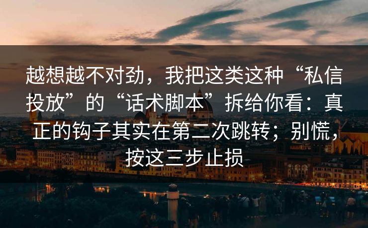 越想越不对劲，我把这类这种“私信投放”的“话术脚本”拆给你看：真正的钩子其实在第二次跳转；别慌，按这三步止损