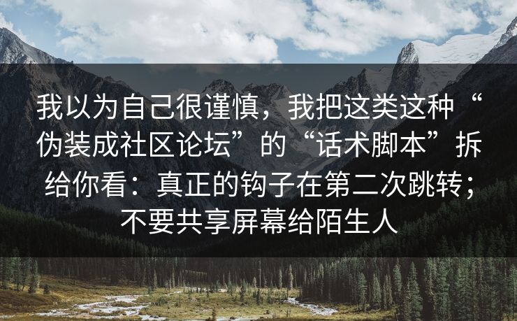 我以为自己很谨慎，我把这类这种“伪装成社区论坛”的“话术脚本”拆给你看：真正的钩子在第二次跳转；不要共享屏幕给陌生人