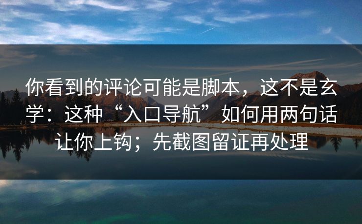 你看到的评论可能是脚本，这不是玄学：这种“入口导航”如何用两句话让你上钩；先截图留证再处理