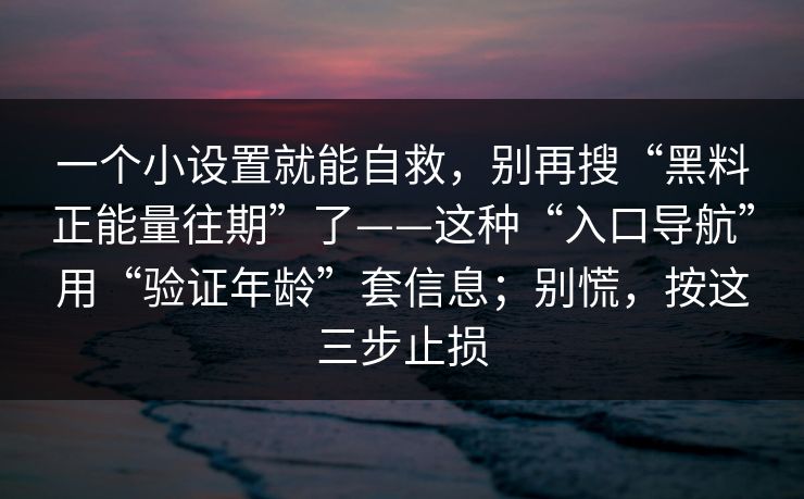 一个小设置就能自救，别再搜“黑料正能量往期”了——这种“入口导航”用“验证年龄”套信息；别慌，按这三步止损