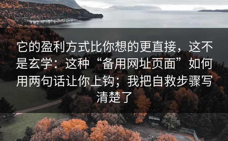 它的盈利方式比你想的更直接，这不是玄学：这种“备用网址页面”如何用两句话让你上钩；我把自救步骤写清楚了