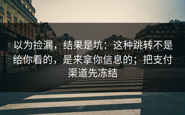 以为捡漏，结果是坑：这种跳转不是给你看的，是来拿你信息的；把支付渠道先冻结