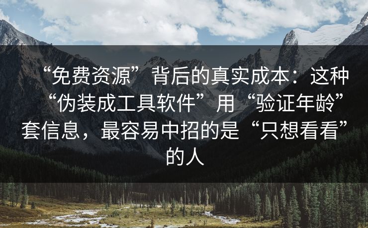 “免费资源”背后的真实成本：这种“伪装成工具软件”用“验证年龄”套信息，最容易中招的是“只想看看”的人