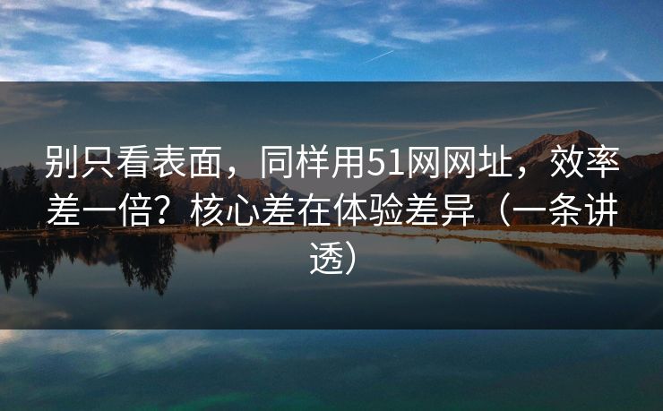 别只看表面，同样用51网网址，效率差一倍？核心差在体验差异（一条讲透）